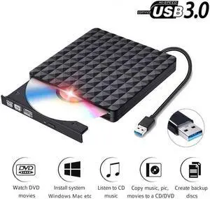 IXJYLCPC Diamond Pattern External CD Drive USB 3.0 Portable High-Speed DVD±RW/CD±RW Reader/Burner/Player/Writer for PC Desktop/Laptop/Linux/Notebook Windows 10/8/7/XP/Vista(Black)