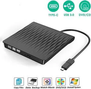 IXJYLCPC USB3.0 with Type-C adapter Superdrive External DVD/CD Reader and DVD/CD Burner for Apple-MacBook Air/Pro/iMac/Mini/MacBook Pro/ASUS/ASUS/DELL Latitude Plug and Play(SLS01, Black)