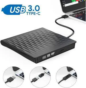 IXJYLCPC External CD DVD Drive, USB Type C Dual Port CD Drive, DVD +/-RW CD +/-RW Writer Burner Player with Classic Silver for MacBook Air, MacBook Pro, Mac OS, PC Laptop (SLS01, Black)