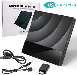 IXJYLCPC USB3.0 with Type-C adapter Superdrive External DVD/CD Reader and DVD/CD Burner with Touch Sensitive Button for Apple-MacBook Air/Pro/iMac/Mini/MacBook Pro/DELL Latitude Plug and Play