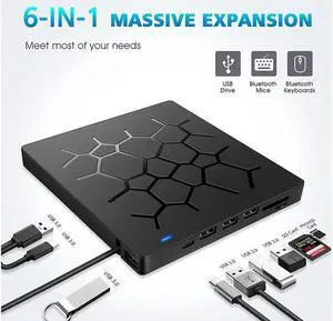 IXJYLCPC 2022 New External CD DVD Drive, Portable USB 3.0 CD DVD +/-RW Drive Burner Player with 4 USB Ports and 2 SD Card Slots Compatible for Windows 7/8/10 Laptop Computer Surface Pro Mac
