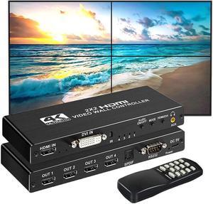 IXJYLCPC Video Wall Controller 2x2 4K 3840x2160@30Hz Processor HDMI 1.4 HDCP 1.4 Support 8 Display Modes - 2x2 1x2 1x3 1x4 2x1 3x1 4x1 with 1 HDMI Input 4 HDMI Output for Sports bar Company Mall