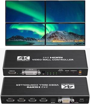 IXJYLCPC 4K Video Wall Controller 2x2 1x2 2x1 1x3 3x1 1x4 4x1 TV Wall Processor for 4 TV Splicing Display Support 3840x2160@30Hz HDMI Inputs and Rotate 180 Degree for 4K HDMI Video Image