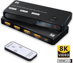 IXJYLCPC Aluminum Shell HDMI Switcher with IR Remote, HDMI-compatible 2.1 3 in 1 out Ultra speed 48Gbps 8K@60Hz 4K@120Hz Switch adapter With switch button For HDTV Projector