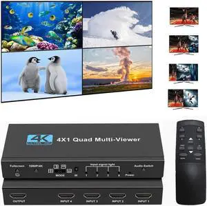 IXJYLCPC 4K HDMI Multi-viewer Switch 4x1 HDMI Quad Multi-Viewer Switcher 4 in 1 Out 4K/1080P with Viewing Modes for Security Camera PC Gaming Consoles