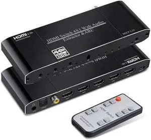 IXJYLCPC 4K@60Hz HDMI Switch Audio Extractor with Optical + 3.5mm AUX + Coaxial Output, 4 in 1 Out HDMI Switcher Converter Support ARC, HDCP 2.2, HDR10, Dolby Visio, RGB 8:8:8(Dobly Atmos),EDID