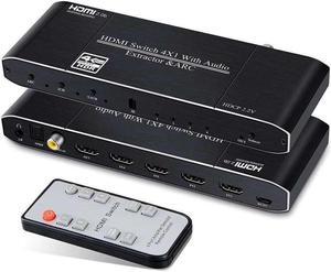 IXJYLCPC 4x1 HDMI Switch with Audio Extractor 4 Port 4K 60Hz HDMI Switcher HDMI Audio Converter Include IR Remote and ARC,Coaxial audio,3.5mm Jack & optical Toslink SPDIF for Xbox Fire Stick PS5