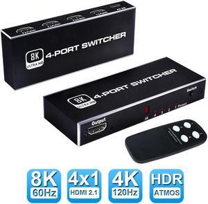 IXJYLCPC 4 in 1 Out HDMI 2.1 Switch, 8K High-Speed 48Gbps 4Port HDMI Switcher, Supports 8K@60Hz 4K@120Hz, Compatible for PS5/PS4 Projectors Monitor Blu-Ray Player Xbox (4 in 1)