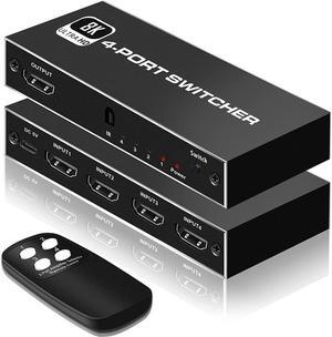 IXJYLCPC 4In 1Out 8K HDMI 2.1 Switch, 4x1 4K@120Hz/8K@60Hz HDMI Switcher with Remote Control, Supports 48Gbps, HDR10+, HDCP2.3, Dolby Vision, 4k@120H for PS5/PS4/Xbox/Roku/Apple TV