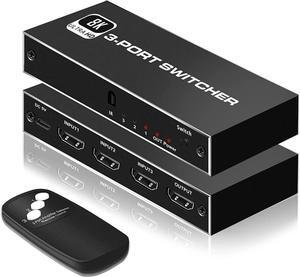 IXJYLCPC 3In 1Out 8K HDMI 2.1 Switch, 3x1 4K@120Hz/8K@60Hz HDMI Switcher with Remote Control, Supports 48Gbps, HDR10+, HDCP2.3, Dolby Vision, 4k@120H for PS5/PS4/Xbox/Roku/Apple TV
