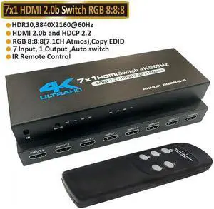 IXJYLCPC HDMI Switch 4K 60Hz HDMI Splitter- HDMI Switcher Splitter 7 Input 1 Output, Support 4K 3D 1080P for Xbox PS4 HDTV Fire Stick Blu Ray(IR Remote)