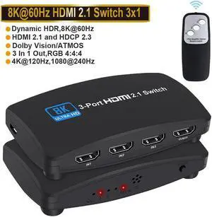 IXJYLCPC HDMI 2.1 Switch 8K, HDMI Switcher 3 in 1 Out, 3 Port 4K 120Hz HDMI Selector Hub Support 8K@60Hz 48Gbps for Xbox Series X PS4 Pro PS5 Roku UHD TV Monitor Projector IXJYLCPC HDMI 2.1 Switch 8K, HDMI Switcher 3 in 1 Out, 3 Port 4K 120Hz HDMI Selector Hub Support 8K@60Hz 48Gbps for Xbox Series X PS4 Pro PS5 Roku UHD TV Monitor Projector