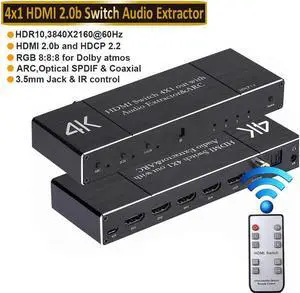 IXJYLCPC 4x1 HDMI Switch,4 in 1 Out HDMI Switcher Audio Extractor( Optical + 3.5mm AUX + Coaxial Output) ,Support Ultra HD 4K,3D 1080P,Audio EDID Extractor with IR Remote Control, OZQ7 IXJYLCPC 4x1 HDMI Switch,4 in 1 Out HDMI Switcher Audio Extractor( Optical + 3.5mm AUX + Coaxial Output) ,Support Ultra HD 4K,3D 1080P,Audio EDID Extractor with IR Remote Control, OZQ7