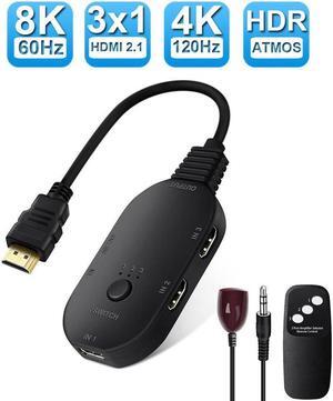 IXJYLCPC 8K@60Hz HDMI Switch 3 Port with Remote Control, 8K HDMI Switcher Splitter Box 3 in 1 Out, 3x1 HDM Switch Selector, Support 3D, HDCP 2.3, HDR 10, Monitor Switch for Fire Stick, PS5, Xbox
