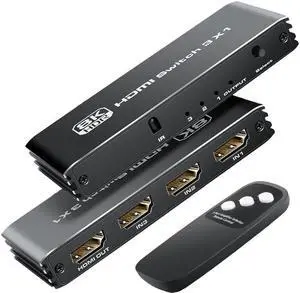 IXJYLCPC HDMI 2.1 Switch 4K 120Hz HDMI Switcher 3 in 1 Out with IR Remote 3 Port 8K 60Hz Auto HDMI Selector Slim Hub 48Gbps Compatible with Xbox Series X, PS4 Pro, PS5, UHD TV, Monitor, Projector