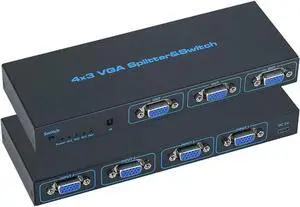 IXJYLCPC 4X3 VGA Switcher,4 in 3 Out VGA Switcher Splitter: 4 Devices to 3 Monitors Duplicator Display