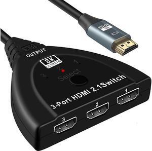 IXJYLCPC HDMI Switch 3 in 1 Out 8K@60Hz HDMI Switcher, HDMI Switch Box Hub with Pigtail Cable Supports 8K 60Hz 3D HD1080P for PS4/Xbox One/Fire TV/Apple TV/Sky Box/STB/DVD/Laptop/Roku (OZ8Q3-1)