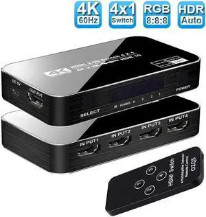IXJYLCPC 4K 2K 60Hz HDMI Switch 4x1 HD 4K HDMI Video Switcher Adapter 4 In 1 Out HDMI Splitter with Remote Control for DVD HDTV TV Box PS4 - OZQ5