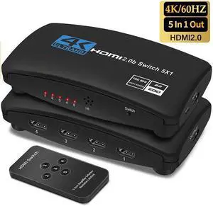 IXJYLCPC 4K@60Hz HDMI Switch 5in1 Out w/IR Remote Control 5 Port Switcher Selector Box for Xbox Nintendo PS4/5 TV Fire Stick Roku Supports Ultra HD Dolby Vision 18.5Gbps HDR10 HDCP 2.2 3D OZQ3-5