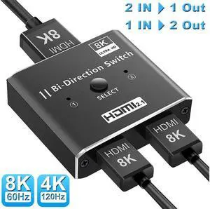 IXJYLCPC HDMI Switch 2 in 1 Out 4K@120Hz, 8k Bi-directional HDMI Splitter, 2 Port HDMI Switcher Selector Support 8K YUV 4:4:4/RGB 4:4:4/RGB 8:8:8(Dolby Atmos),Dynamic HDR ,VRR