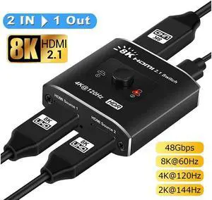 IXJYLCPC 8K HDMI 2.1 Switch, Ultra HD 4K@120Hz 2 in 1 Out, Support High Speed 48Gbps 8K@60Hz for PS4/PS5, Xbox Series X (OZ8Q2B)