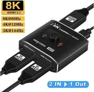 IXJYLCPC HDMI 2.1 Switch 8K, 4K@120Hz/8K@60Hz HDMI Switcher, 2 in 1 Out,HDMI 2.1 and HDCP 2.3,48Gbps 3D HDR for PS5/PS4/Xbox/Roku/Apple TV (OZ8Q2B)
