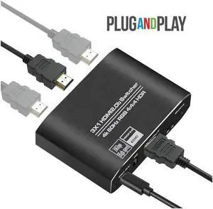 IXJYLCPC 4K@60Hz 3x1 HDMI Switch, HDMI 2.0b Switch 3 in 1 Out, 4K HDMI Switcher Splitter with Remote, HDR10, HDCP 2.2 & 3D - OZQ3-1