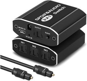 IXJYLCPC Optical Audio Switcher 3x1, Digital Optical Switch 3 in 1 Out, Toslink Optical Cable Splitter 3 Input 1 Outport, Support LPCM2.0 / DTS / Dolby Digital for PS3 Blue-Ray DVD HDTV
