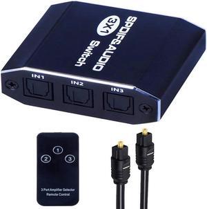 IXJYLCPC 3x1 Digital Optical Audio Switcher SPDIF Toslink Optical Fiber Audio Switch 3 in 1 Out Toslink Switcher with IR Remote/Optical Cable Support LPCM2.0/DTS / Dolby Digital for PS3 DVD HDTV