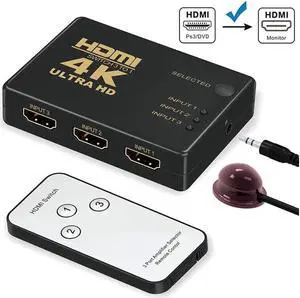 IXJYLCPC HDMI Mini Switch/Switcher 3-Port HDMI Switcher Splitter Supports 4K, Full HD1080p, 3D with IR Remote Compatible with PC STB Xbox PS4 Fire Stick Roku Blu-Ray Player HDTV