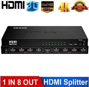 IXJYLCPC 1x8 8 Ports HDMI Powered Splitter for Full HD 4Kx2K 1080P ; 3D Support (One Input To Eight Outputs)