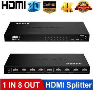 IXJYLCPC 4K HDMI Splitter,1 in 8 Out Splitter Support Full HD 4K/2K 3D Resolution, Works with Monitors,Projecters,DVD Player- Adapter Included