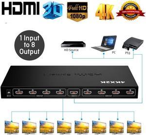 IXJYLCPC Ultra HD4K HDMI Splitter 1 In 8Out8 Port Repeater Amplifier Hub 3D 1080pHDMI Splitter Power Supply Adapter Compatible with Ps4 / Xbox One/Fire TV/Apple TV/Sky Box/Stb/DVD/Laptop/Blue ray
