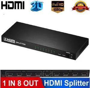 IXJYLCPC 1x8 8 Ports HDMI Powered Splitter for Full HD 1080P ; 3D Support (One Input To Eight Outputs)
