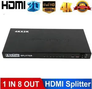 IXJYLCPC Ultra HD 4K HDMI Splitter 1x8 f Amplifier,V1.4 Powered 8 Port HDMI Splitter Box Hub For Blue-ray Xbox PS4, Power Supply Adapter Include