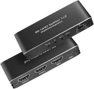 IXJYLCPC 8K HDMI Splitter 1 in 2 Out,ESTONE 8K HDMI Splitter V2.1b Powered Audio Video Distributor Duplicate/Mirror Screen 1x2 HDMI Splitter for TV Support 8K 60Hz 3D EDID for Xbox PS5 Blu-Ray