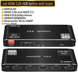 IXJYLCPC 4K 1x4 HDMI Splitter with EDID- 1Port to4 HDMI Display Duplicate/Mirror - Powered Splitter Ver 2.0 Certified for Full HD 4k 1080P High Resolution & 3D Support (One Input To Four Outputs)