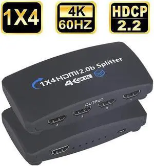 IXJYLCPC HDMI Splitter 1 in 4 Out HDMI Splitter 1 to 4 Amplifier for Full HD HDMI2.0 1080P/ 3D/ 4K for Xbox PS4 PS3 Fire Stick Roku Blu-Ray Player Apple TV HDTV (1 Source onto 4 Displays)