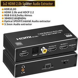 IXJYLCPC HDMI Switch 4K HDMI Splitter-HDMI Switcher Splitter 1 Input 2 Output, Support 4K 3D 1080P for Xbox PS4 Roku HDTV Fire Stick Blu Ray(with Audio Extractor(3.5mm, Coaxial & SPDIF audio out)
