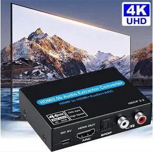IXJYLCPC HDMI Audio Extractor 4K60HZ HDMI 2.0HDMItoHDMI with Audio Optical Toslink SPDIF+RCA L/R and 3.5mm Stereo Audio HDMI Audio Converter Supports ARC HDR10 for Blu-ray Player/DVD/PS4/Xbox360