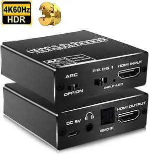 IXJYLCPC Aluminum Shell HDMI Audio Extractor Splitter 4K@60Hz hdmi to hdmi SPDIF 3.5mm Audio Adapter Converter Output Support 18Gbps, HDCP 2.2 1080P@120Hz 1080P@144Hz 3D Compatable for PS4 Fire