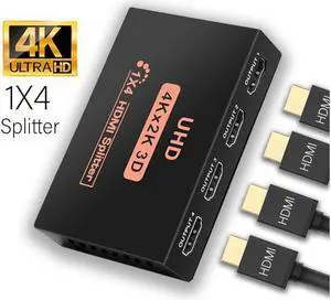 IXJYLCPC HDMI Splitter 1 in 4 Out Powered by AC Adapter, Hdmi powered Splitter Supports 4K@30Hz 3D Full HD1080P, Compatible with Xbox PS3 PS4 Fire Stick Roku Blu-Ray Player HDTV - 1 Input to 4 Outputs