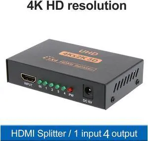 IXJYLCPC HDMI Splitter 1in4 Out 4K-1x4 HDMI Display Duplicate/Mirror - Powered Splitter Full HD 1080P 4K @ 30Hz (One Input To Two Outputs) - USB Cable Included - 1 Source to 4 Identical Displays