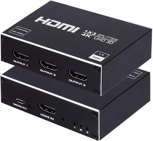 IXJYLCPC HDMI Splitter 1 in 3 Out 4K 3 Port HDMI Splitter Powered Video Splitter 3 Outputs w/ AC Adapter, Duplicate/Mirror Screens for Fire Stick/Roku/DirecTV/Cable Box/Security Cameras