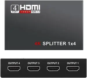 IXJYLCPC HDMI Splitter 1 in 4 out Full Ultra HD 1080P 4K/2K 1X4 Port Box Hub with US Adapter v1.4 Powered Certified for 3D Support