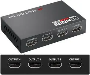 IXJYLCPC 4K HDMI Splitter 1 in 4 Out 4 Way HDMI Splitter 1x4 4Kx2K@30Hz w/AC Adapter, Mirror Duplicate for PS4 Fire Stick HDTV EDID