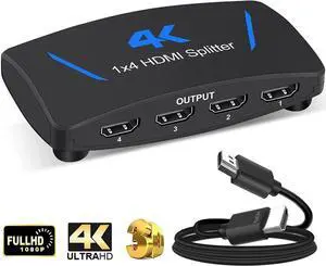 IXJYLCPC 4K 30Hz HDMI Splitter 1 in 4 Out HDMI1.4 4 Port Splitter with US Adapter for Computer MacBook Xbox 330 Xbox One PS5/4 Blu-Ray DVD (1in 4out)