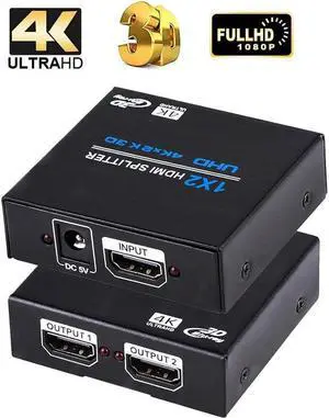 IXJYLCPC HDMI Splitter 1 in 2 Out V1.4b Powered HDMI Video Splitter with AC Adaptor Duplicate/Mirror Screen Monitor Supports Ultra HD 1080P 2K x4K@30Hz and 3D Resolutions (1 Input to 2 Outputs)