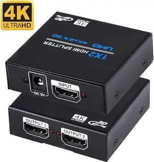 IXJYLCPC HDMI Splitter 1 in 2 Out 4K @ 30Hz 1x2 Powered HDMI Splitter Duplicate Mirror Supports 4K 3D Full HD 1080P for Xbox, PS4 PS3 Fire Stick Blu Ray Apple TV HDTV (1 Source to 2 Displays)