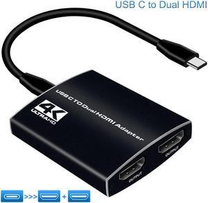 IXJYLCPC USB C to Dual HDMI Adapter, 4 in 1 USB Type C Hub with 2 HDMI/3.5mm Audio /PD Charging, Dual Screen Display USB-C Docking Station for Windows, MacOS